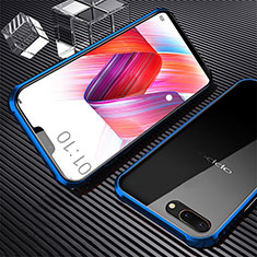 Custodia Lusso Alluminio Laterale Specchio 360 Gradi Cover per Oppo A12e Blu