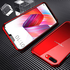 Custodia Lusso Alluminio Laterale Specchio 360 Gradi Cover per Oppo A12e Rosso