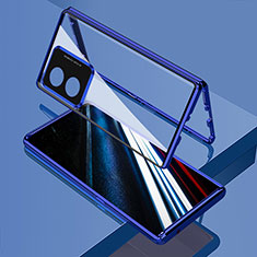 Custodia Lusso Alluminio Laterale Specchio 360 Gradi Cover per Oppo A18 Blu