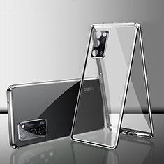 Custodia Lusso Alluminio Laterale Specchio 360 Gradi Cover per Oppo A53s 5G Argento