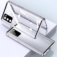Custodia Lusso Alluminio Laterale Specchio 360 Gradi Cover per Oppo A54s Argento
