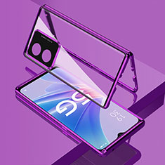 Custodia Lusso Alluminio Laterale Specchio 360 Gradi Cover per Oppo A78 5G Viola