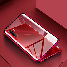 Custodia Lusso Alluminio Laterale Specchio 360 Gradi Cover per Oppo A91 Rosso