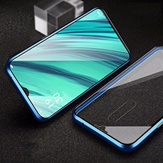 Custodia Lusso Alluminio Laterale Specchio 360 Gradi Cover per Oppo A9X Blu