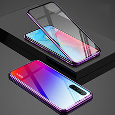 Custodia Lusso Alluminio Laterale Specchio 360 Gradi Cover per Oppo Find X2 Lite Viola