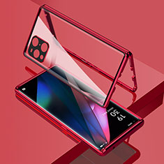 Custodia Lusso Alluminio Laterale Specchio 360 Gradi Cover per Oppo Find X3 5G Rosso