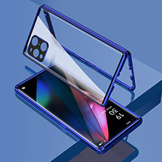 Custodia Lusso Alluminio Laterale Specchio 360 Gradi Cover per Oppo Find X3 Pro 5G Blu