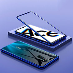 Custodia Lusso Alluminio Laterale Specchio 360 Gradi Cover per Oppo Reno Ace Blu