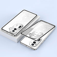 Custodia Lusso Alluminio Laterale Specchio 360 Gradi Cover per Oppo Reno11 Pro 5G Argento