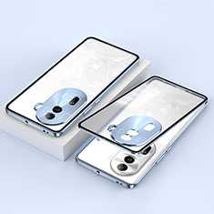Custodia Lusso Alluminio Laterale Specchio 360 Gradi Cover per Oppo Reno11 Pro 5G Blu