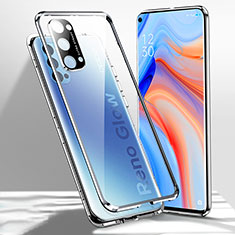 Custodia Lusso Alluminio Laterale Specchio 360 Gradi Cover per Oppo Reno4 5G Argento