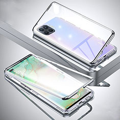 Custodia Lusso Alluminio Laterale Specchio 360 Gradi Cover per Oppo Reno4 F Argento