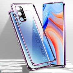 Custodia Lusso Alluminio Laterale Specchio 360 Gradi Cover per Oppo Reno4 Pro 5G Viola