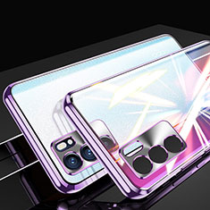 Custodia Lusso Alluminio Laterale Specchio 360 Gradi Cover per Oppo Reno6 5G Viola