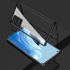 Custodia Lusso Alluminio Laterale Specchio 360 Gradi Cover per Oppo Reno7 SE 5G Nero