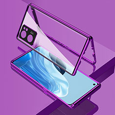 Custodia Lusso Alluminio Laterale Specchio 360 Gradi Cover per Oppo Reno7 SE 5G Viola