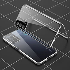Custodia Lusso Alluminio Laterale Specchio 360 Gradi Cover per Realme Q3s 5G Argento