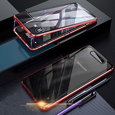 Custodia Lusso Alluminio Laterale Specchio 360 Gradi Cover per Samsung Galaxy A90 4G Rosso