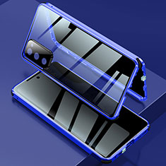 Custodia Lusso Alluminio Laterale Specchio 360 Gradi Cover per Samsung Galaxy S20 FE 5G Blu
