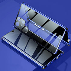 Custodia Lusso Alluminio Laterale Specchio 360 Gradi Cover per Samsung Galaxy S22 Ultra 5G Blu