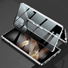 Custodia Lusso Alluminio Laterale Specchio 360 Gradi Cover per Samsung Galaxy S24 Ultra 5G Argento
