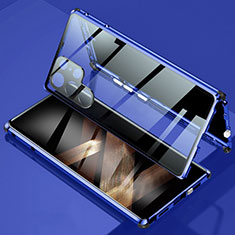 Custodia Lusso Alluminio Laterale Specchio 360 Gradi Cover per Samsung Galaxy S24 Ultra 5G Blu