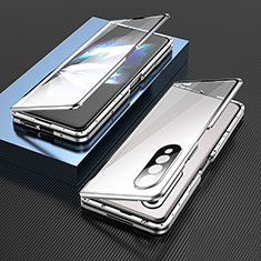 Custodia Lusso Alluminio Laterale Specchio 360 Gradi Cover per Samsung Galaxy Z Fold3 5G Argento