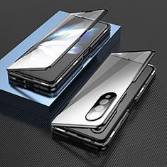 Custodia Lusso Alluminio Laterale Specchio 360 Gradi Cover per Samsung Galaxy Z Fold3 5G Nero