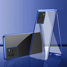 Custodia Lusso Alluminio Laterale Specchio 360 Gradi Cover per Vivo iQOO Neo6 SE 5G Blu