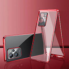 Custodia Lusso Alluminio Laterale Specchio 360 Gradi Cover per Vivo iQOO Z6 5G Rosso
