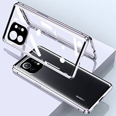 Custodia Lusso Alluminio Laterale Specchio 360 Gradi Cover per Xiaomi Mi 11 Lite 4G Argento