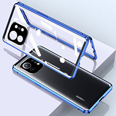 Custodia Lusso Alluminio Laterale Specchio 360 Gradi Cover per Xiaomi Mi 11 Lite 5G NE Blu
