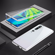 Custodia Lusso Alluminio Laterale Specchio 360 Gradi Cover per Xiaomi Mi Note 10 Pro Argento
