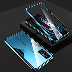 Custodia Lusso Alluminio Laterale Specchio 360 Gradi Cover per Xiaomi Poco F4 GT 5G Blu