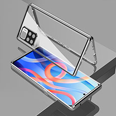 Custodia Lusso Alluminio Laterale Specchio 360 Gradi Cover per Xiaomi Poco M4 Pro 5G Argento