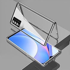 Custodia Lusso Alluminio Laterale Specchio 360 Gradi Cover per Xiaomi Redmi 9 Power Argento