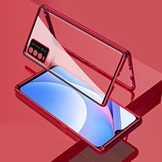 Custodia Lusso Alluminio Laterale Specchio 360 Gradi Cover per Xiaomi Redmi 9 Power Rosso
