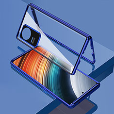 Custodia Lusso Alluminio Laterale Specchio 360 Gradi Cover per Xiaomi Redmi K40S 5G Blu