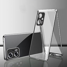 Custodia Lusso Alluminio Laterale Specchio 360 Gradi Cover per Xiaomi Redmi Note 11T Pro+ Plus 5G Argento