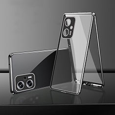 Custodia Lusso Alluminio Laterale Specchio 360 Gradi Cover per Xiaomi Redmi Note 11T Pro+ Plus 5G Nero