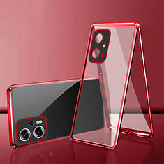 Custodia Lusso Alluminio Laterale Specchio 360 Gradi Cover per Xiaomi Redmi Note 11T Pro+ Plus 5G Rosso