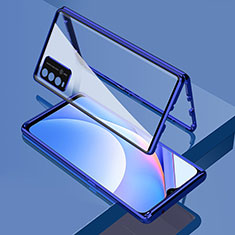 Custodia Lusso Alluminio Laterale Specchio 360 Gradi Cover per Xiaomi Redmi Note 9 4G Blu