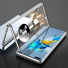 Custodia Lusso Alluminio Laterale Specchio 360 Gradi Cover T01 per Huawei Mate 40 Pro Argento