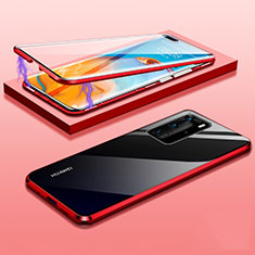 Custodia Lusso Alluminio Laterale Specchio 360 Gradi Cover T01 per Huawei P40 Pro Rosso