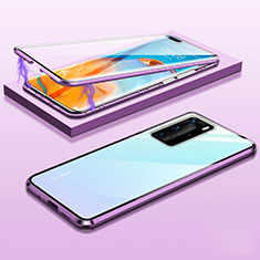 Custodia Lusso Alluminio Laterale Specchio 360 Gradi Cover T01 per Huawei P40 Pro Viola