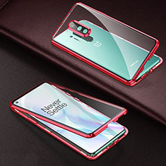 Custodia Lusso Alluminio Laterale Specchio 360 Gradi Cover T01 per OnePlus 8 Pro Rosso