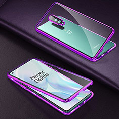 Custodia Lusso Alluminio Laterale Specchio 360 Gradi Cover T01 per OnePlus 8 Viola