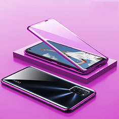 Custodia Lusso Alluminio Laterale Specchio 360 Gradi Cover T01 per Oppo A72 Viola