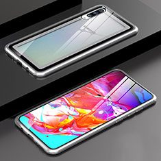 Custodia Lusso Alluminio Laterale Specchio 360 Gradi Cover T01 per Samsung Galaxy A70 Argento