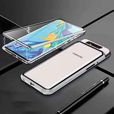 Custodia Lusso Alluminio Laterale Specchio 360 Gradi Cover T01 per Samsung Galaxy A80 Argento